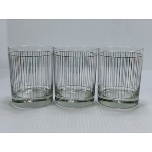 Vintage Kraftware Silver Pinstripe Pattern‎ Glasses Barware Bar Drink Ware